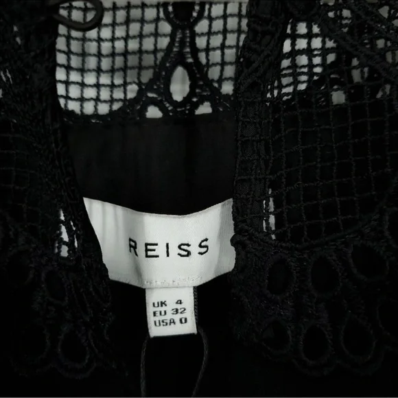 REISS Callista Lace Sleeve Belted Black Dress Size 0 - Picture 7 of 8